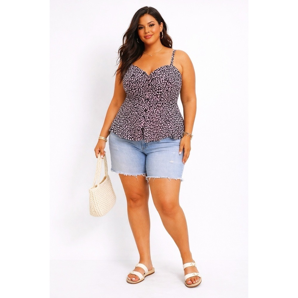TORRID Pink Cheetah Print Peplum Tank Top